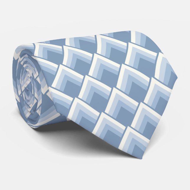Abstract geometrical, blue and off white 2 tie (Rolled)