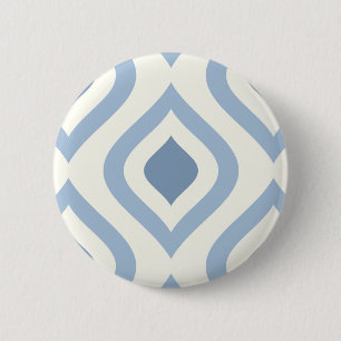 Abstract geometrical, blue and off white 6 cm round badge