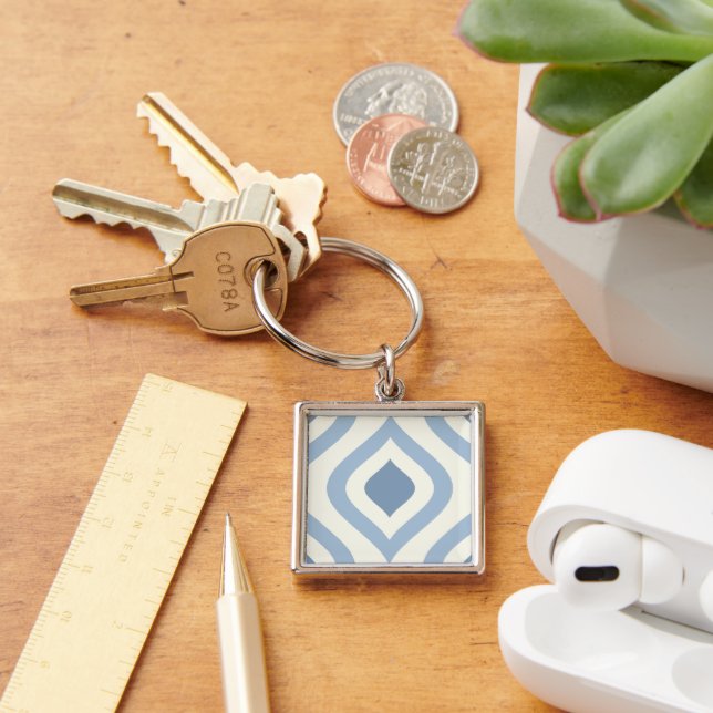 Abstract geometrical, blue and off white key ring (Desk)