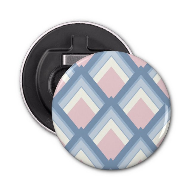 Abstract geometrical, blue, pink and off white bottle opener (Front)
