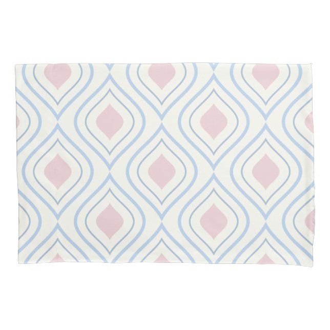 Abstract geometrical, blue, pink and off white pillowcase (Front-Left)