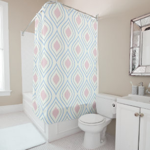 Abstract geometrical, blue, pink and off white shower curtain