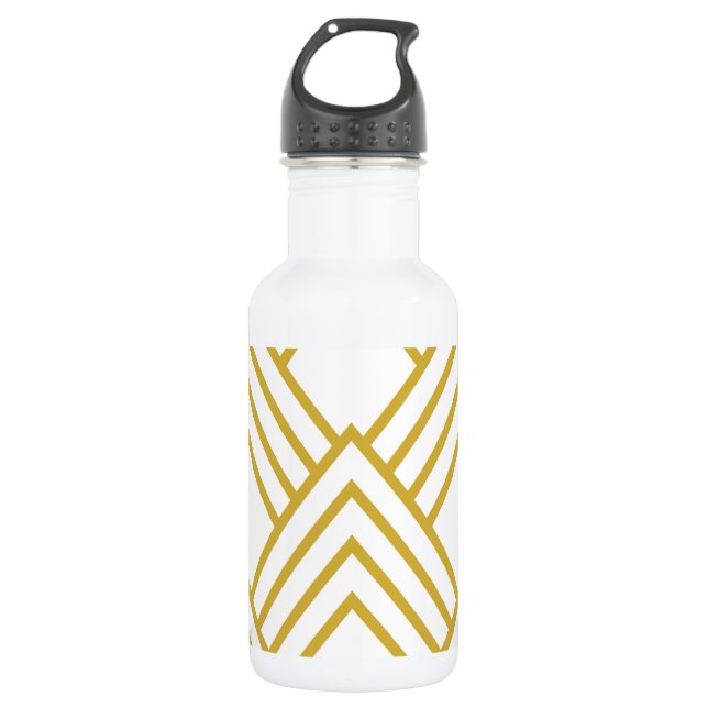 Abstract geometrical, white and gold 532 ml water bottle (Front)