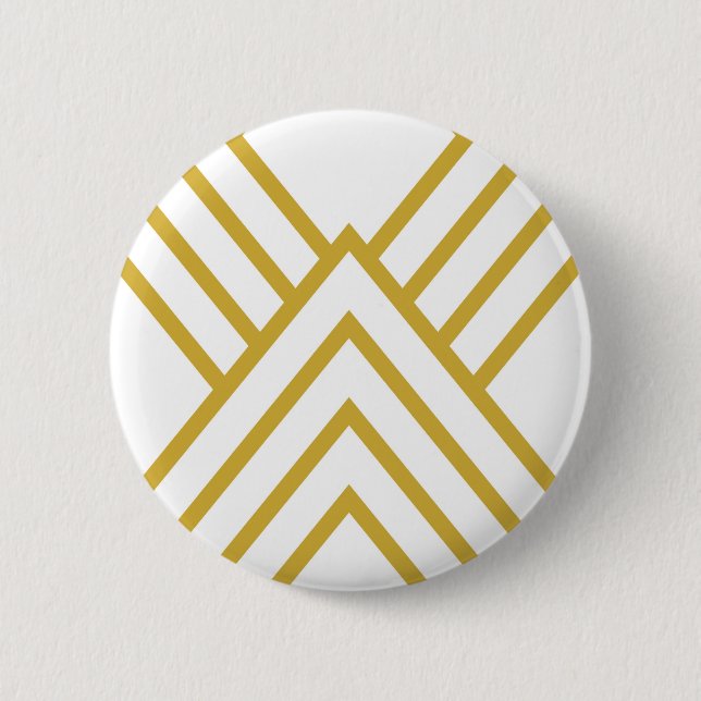 Abstract geometrical, white and gold 6 cm round badge (Front)
