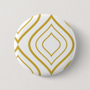 Abstract geometrical, white and gold 6 cm round badge