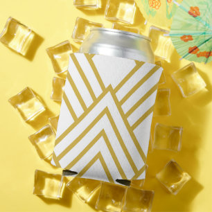 Abstract geometrical, white and gold can cooler