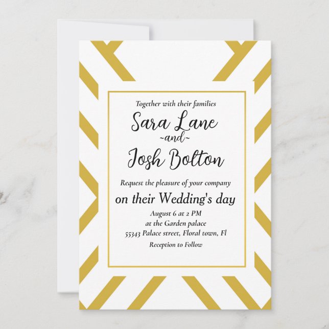 Abstract geometrical, white and gold invitation (Front)