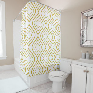 Abstract geometrical, white and gold shower curtain