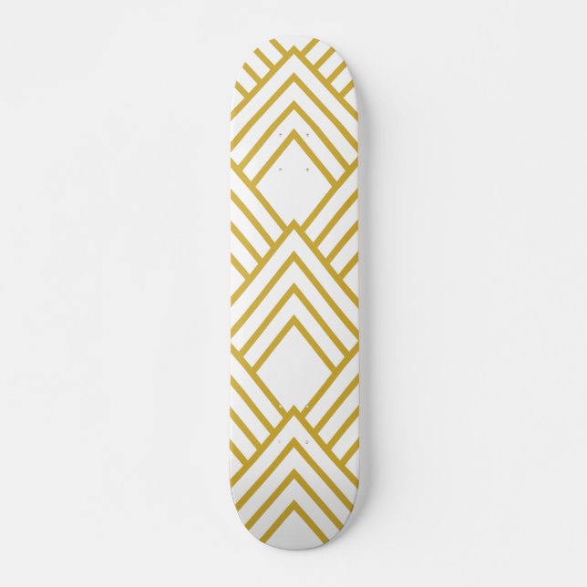 Abstract geometrical, white and gold skateboard (Front)