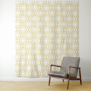 Abstract geometrical, white and gold tapestry