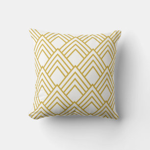 Abstract geometrical, white and gold throw pillow
