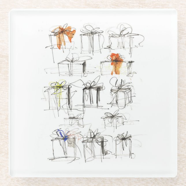Abstract Gift Boxes Pattern Glass Coaster (Front)