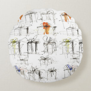 Abstract Gift Boxes Pattern Round Cushion