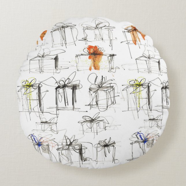 Abstract Gift Boxes Pattern Round Cushion (Front)
