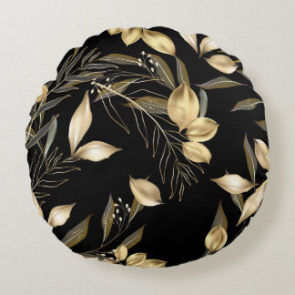 Abstract ginkgo leaves. Luxury glitter ginkgo on r Round Cushion