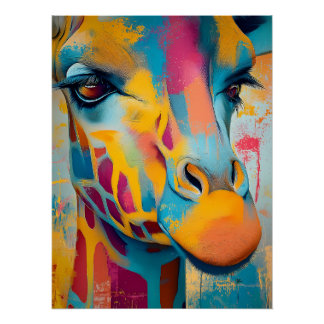 Abstract Giraffe Portrait in Vibrant Colors Poster
