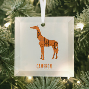 Abstract giraffe silhouette monogram glass tree decoration