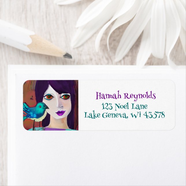 Abstract Girl and Bird Purple and Teal (Insitu)