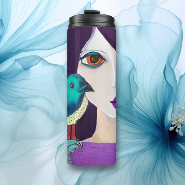 Abstract Girl and Bird Purple and Teal Thermal Tumbler (Creator Uploaded)