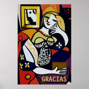 Abstract Girl on Phone, edit text, Gracias Poster