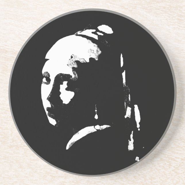 Abstract Girl with Pearl Earring Sandstone Coaster (Front)