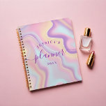 Abstract Girly Pink Yellow Iridescent Holographic Planner<br><div class="desc">A modern and girly personalised planner. The design features a purple,  pink,  blue,  and yellow abstract iridescent holographic background. Customise with your own text,  name,  and year.</div>
