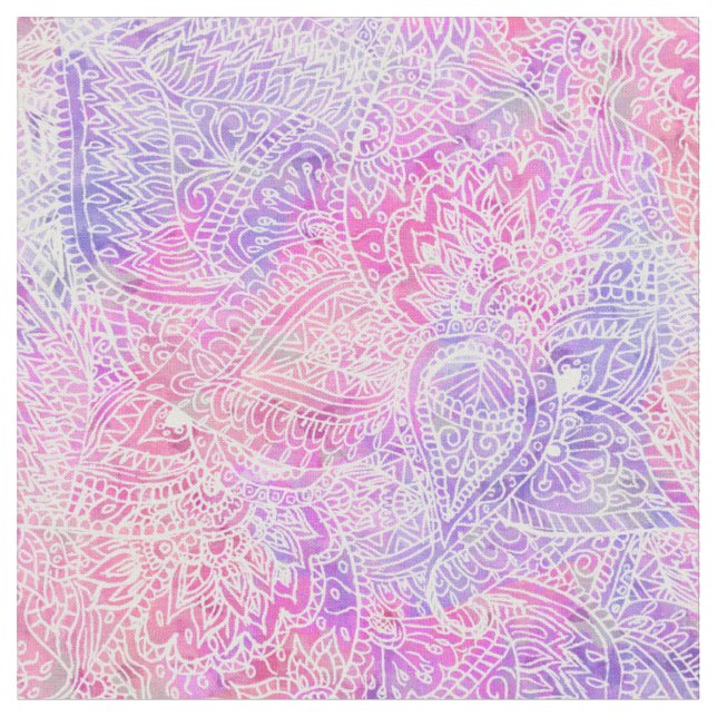 Abstract Girly Purple Pink Paisley Sketch Pattern Fabric (Close Up)