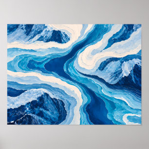 Abstract Glacier Topography Blue & Gold Semi-Gloss Poster