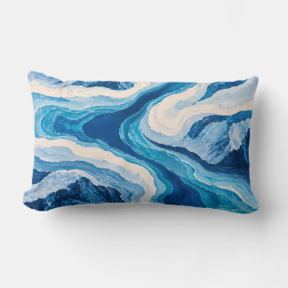 Abstract Glacier Topography Blue & Gold Throw Pill Lumbar Cushion