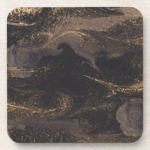 Abstract glam black and gold texture effect  coaster