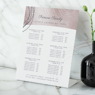 Abstract Glam Rose Gold Beauty Salon Service List Pedestal Sign