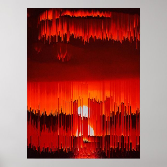 Abstract Glitch Sunset Landscape Poster (Front)