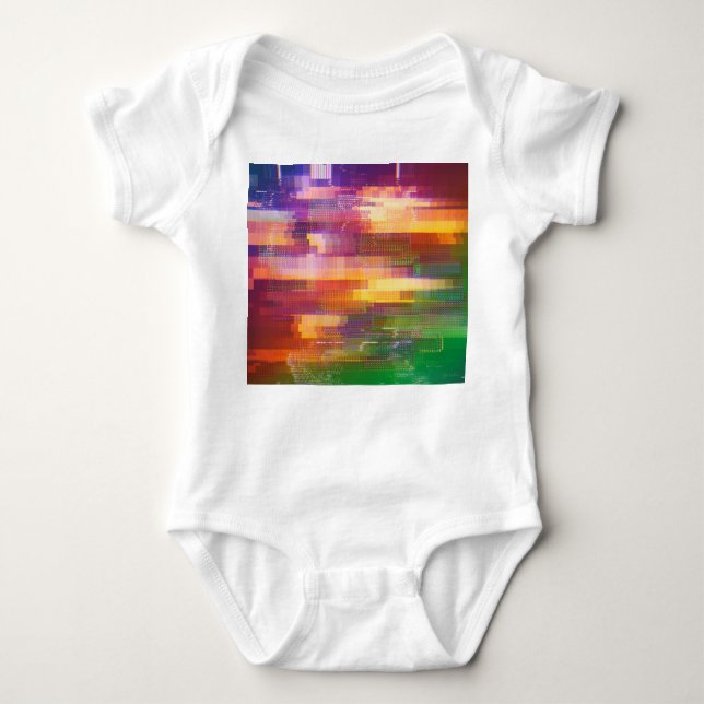Abstract glitch: test screen texture baby bodysuit (Front)
