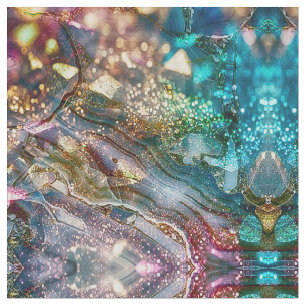 Abstract Glitter and Marble Pink and Blue Fabric