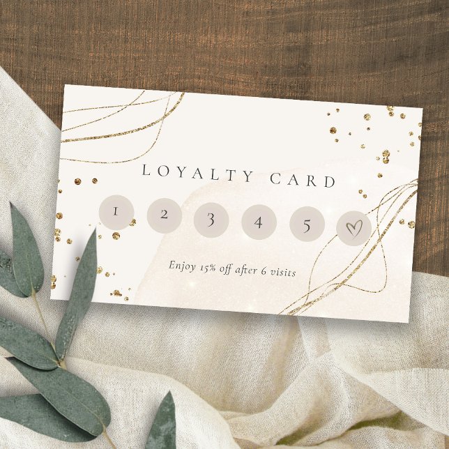 Abstract Glitter Ivory Gold 6 Punch Loyalty Business Card (Creator Uploaded)