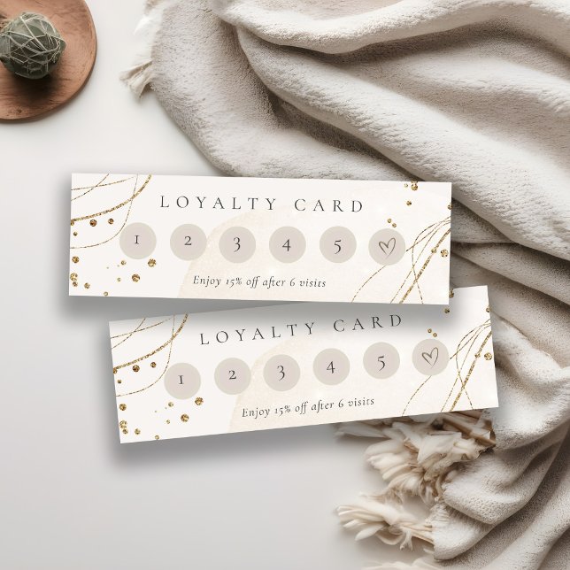 Abstract Glitter Ivory Gold 6 Punch Loyalty Mini Mini Business Card (Creator Uploaded)