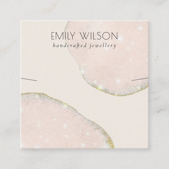 Abstract Glitter Rose Gold Necklace Band Template Square Business Card (Front)