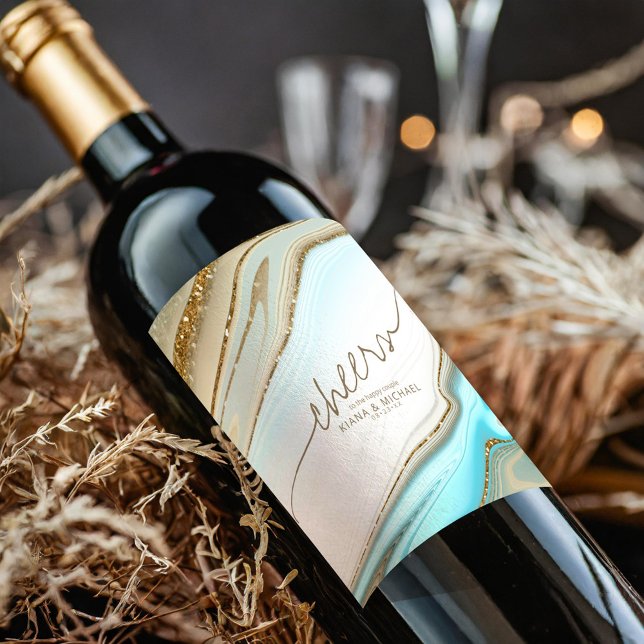 Abstract Glitter Strata Wedding Cheers ID903 Wine Label (Creator Uploaded)
