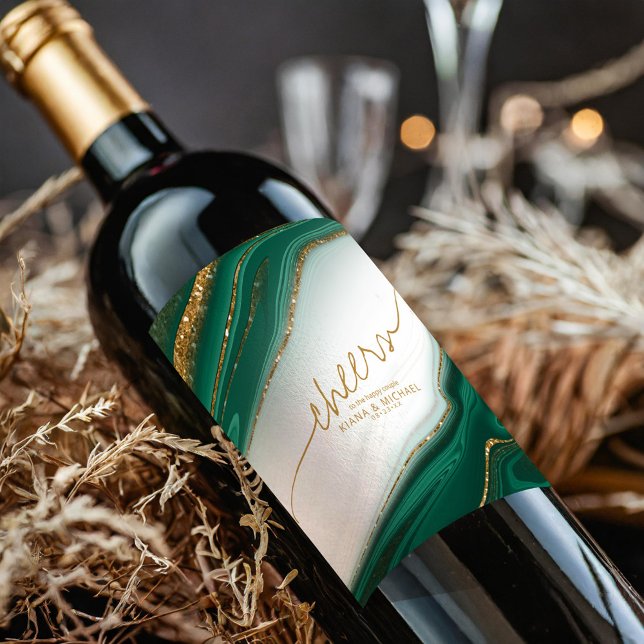 Abstract Glitter Strata Wedding Cheers Wt Gr ID903 Wine Label (Creator Uploaded)