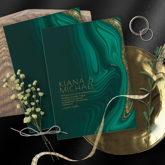 Abstract Glitter Strata Wedding Dk Green ID903 Invitation (Creator Uploaded)