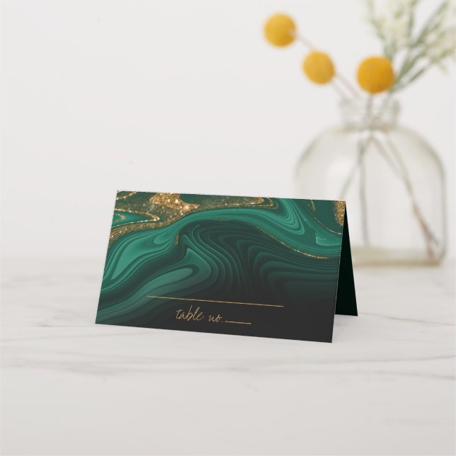 Abstract Glitter Strata Wedding Green ID903 Place Card (Front)