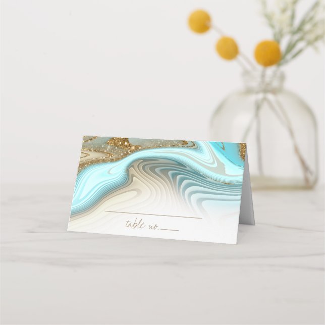 Abstract Glitter Strata Wedding ID903 Place Card (Front)