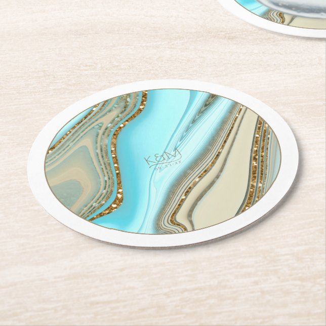 Abstract Glitter Strata Wedding ID903 Round Paper Coaster (Angled)