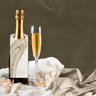 Abstract Glitter Strata Wedding Ivory ID903 Bottle Tag