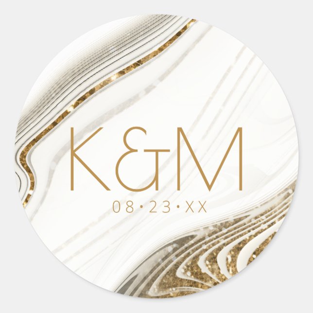 Abstract Glitter Strata Wedding Ivory ID903  Classic Round Sticker (Front)