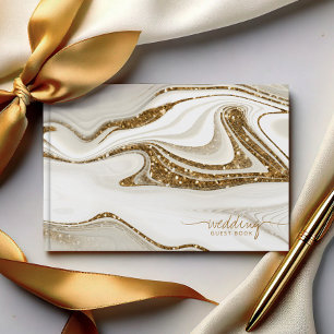 Abstract Glitter Strata Wedding Ivory ID903  Guest Book