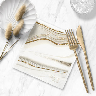 Abstract Glitter Strata Wedding Ivory ID903  Napkin