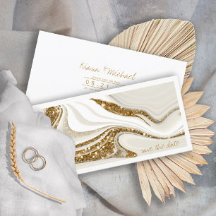 Abstract Glitter Strata Wedding Ivory ID903 Save The Date