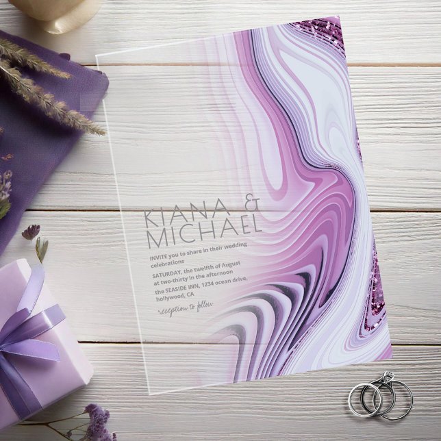 Abstract Glitter Strata Wedding Lilac ID903 Acrylic Invitations (Creator Uploaded)