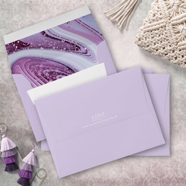 Abstract Glitter Strata Wedding Lilac ID903 Envelope (Interior/Back In Situ)